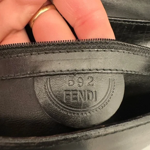 Fendi Black Leather Top-Handle Satchel with Embossed Medallion - Picture 13 of 15